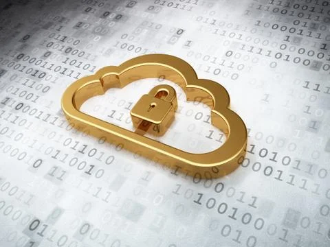 Cloud computing concept: Golden Cloud Whis Padlock on digital ba 스톡 일러스트