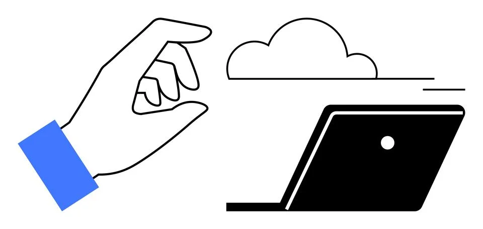 Cloud Computing Concept with Hand Gesturing Toward a Cloud and a Laptop Symbo Stock Illustration