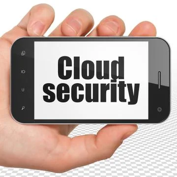 Cloud computing concept: Hand Holding Smartphone with Cloud Security on display Stock Illustration