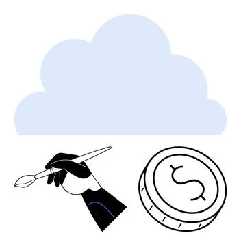 Cloud computing concept with a hand holding paintbrush beside a coin with a.. 스톡 일러스트