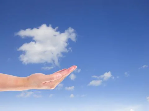 Cloud computing concept. hand of man hold a cloud Stock Photos