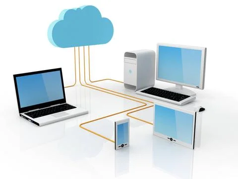 Cloud Computing Concept Home Electronic Devices connected to cloud server.... 스톡 사진