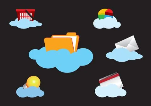 Cloud computing Concept Icon Set Isolated on Black Stock Illustration