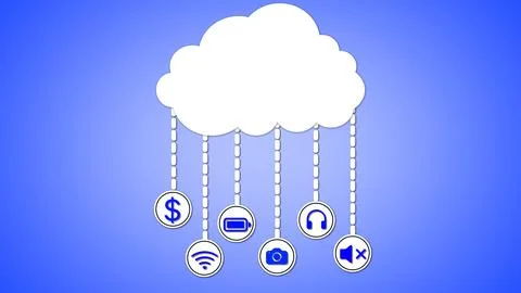 Cloud computing concept with icons for security storage connectivity and te.. 스톡 일러스트