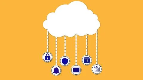 Cloud computing concept with icons for security storage calendar and analyt.. Stock Illustration