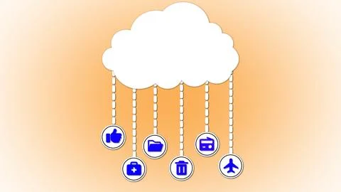 Cloud computing concept with icons for storage email icon on a colorful bac.. Stock Illustration