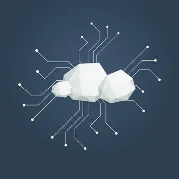 Cloud computing concept illustration with low poly clouds. Data storage Stock Illustration
