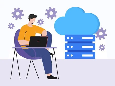 Cloud Computing Concept Illustration Style 스톡 일러스트