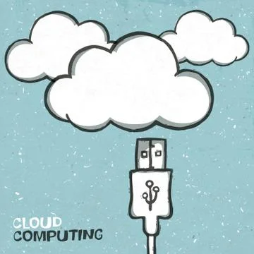 Cloud computing concept illustration, usb cabel and clouds icons. vector, eps Stockillustratie
