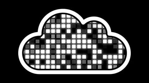Cloud computing concept illustration (white color on black background) Illustrazione stock