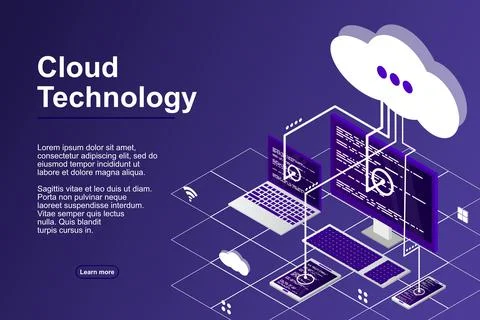 Cloud computing concept isometric vector illustration. Modern cloud technolog Illustrazione stock