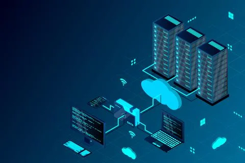 Cloud computing concept isometric vector illustration. Isometric cloud techno Stock Illustration