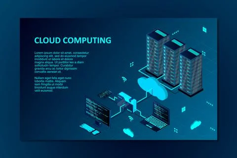 Cloud computing concept isometric vector illustration. Isometric cloud techno Stock Illustration