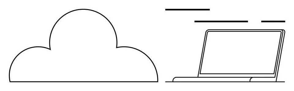 Cloud Computing Concept with Laptop and Cloud Icon in Minimalist Line Art Sty Illustrazione stock