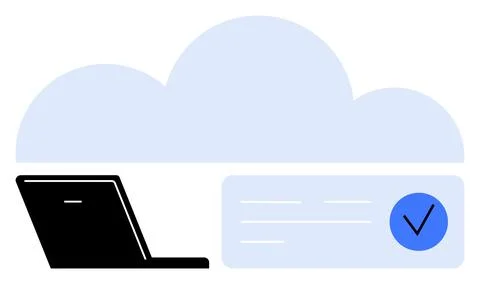 Cloud Computing Concept with Laptop and Verified File for Secure Data Stora.. Stock Illustration
