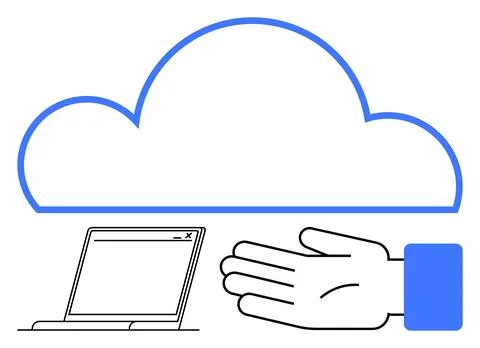 Cloud Computing Concept with Laptop and Hand Offering Digital Support 스톡 일러스트