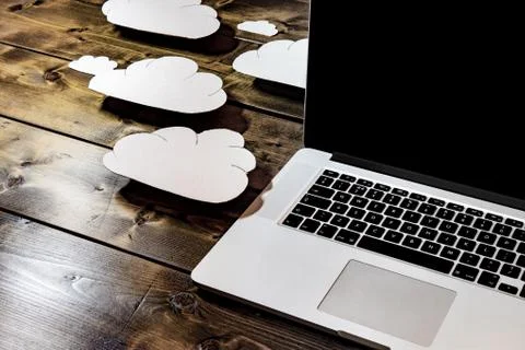 Cloud computing concept with laptop on an angle Stock Photos
