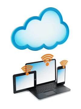 Cloud computing concept Laptop computer, smartphone and tablet computer co... Stock Photos