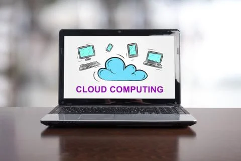 Cloud computing concept on a laptop Stock Photos