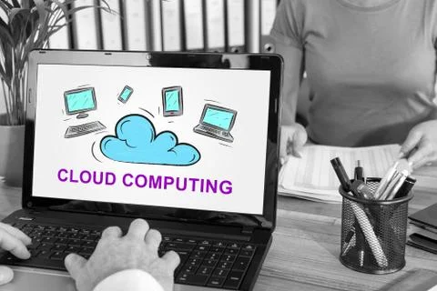 Cloud computing concept on a laptop 스톡 사진