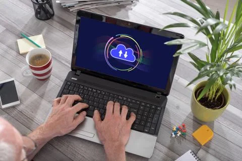 Cloud computing concept on a laptop Stock Photos