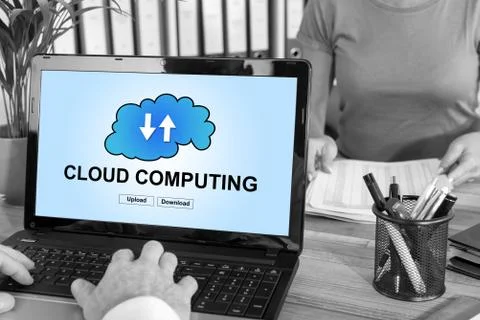 Cloud computing concept on a laptop Stock Photos