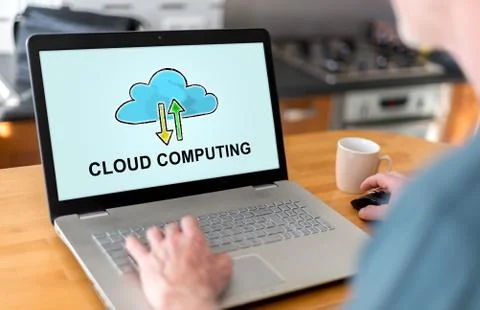 Cloud computing concept on a laptop Stock Photos
