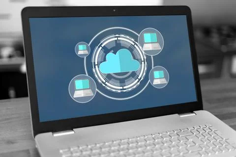 Cloud computing concept on a laptop Stock Photos