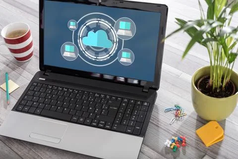 Cloud computing concept on a laptop Stock Photos