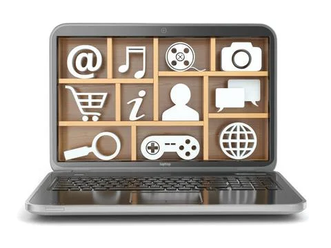 Cloud computing concept. Laptop s software and capabilities. Cloud computi... Stock Photos