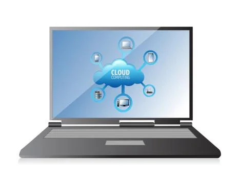 Cloud computing concept on a laptop screen, illustration design イラスト素材