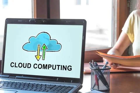 Cloud computing concept on a laptop screen Stock Photos