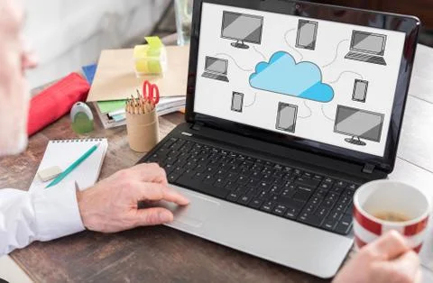 Cloud computing concept on a laptop screen Stock Photos