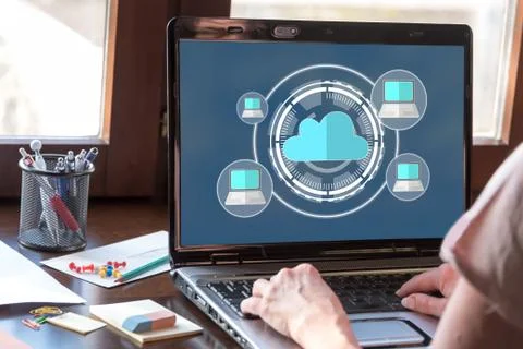 Cloud computing concept on a laptop screen Stock Photos