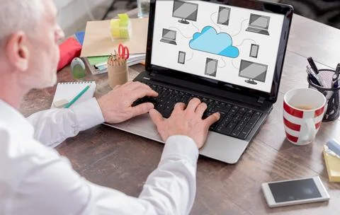 Cloud computing concept on a laptop screen 스톡 사진