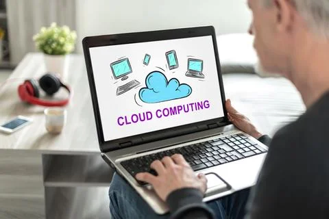 Cloud computing concept on a laptop screen Stock Photos
