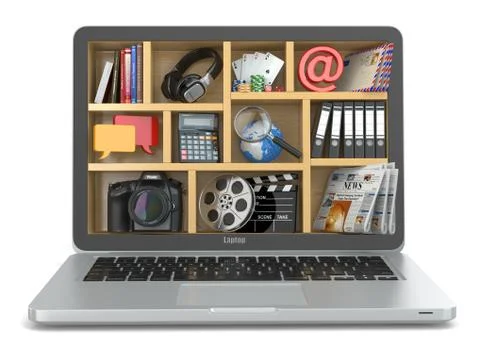 Cloud computing concept. laptop's software and capabilities. Stock Illustration