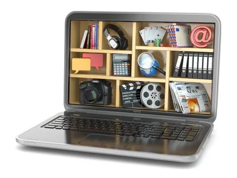 Cloud computing concept. laptop's software and capabilities. Stock Illustration