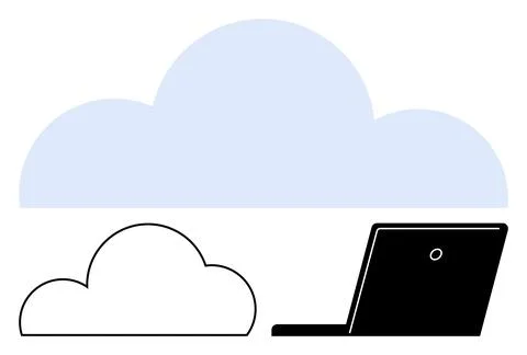 Cloud Computing Concept with Large Blue Cloud and Black Laptop Illustrazione stock