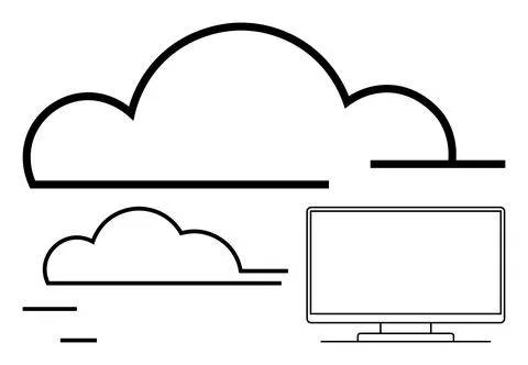 Cloud Computing Concept with Large Cloud, Small Cloud, and Computer Monitor.. Stock Illustration