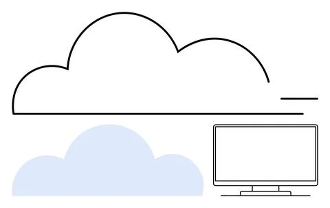 Cloud Computing Concept with Large Cloud and Monitor Outline for Data Stora.. Illustrazione stock