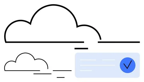 Cloud computing concept with large cloud outline and verification checkmark.. イラスト素材