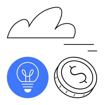 Cloud Computing Concept with Light Bulb and Coin Symbols Representing Ideas.. Stock Illustration