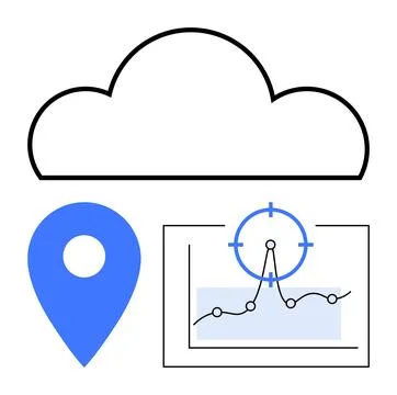 Cloud Computing Concept with Location Marker and Data Analytics Symbols 库存插图