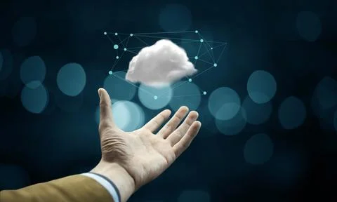 Cloud computing concept on man hand Stock Photos