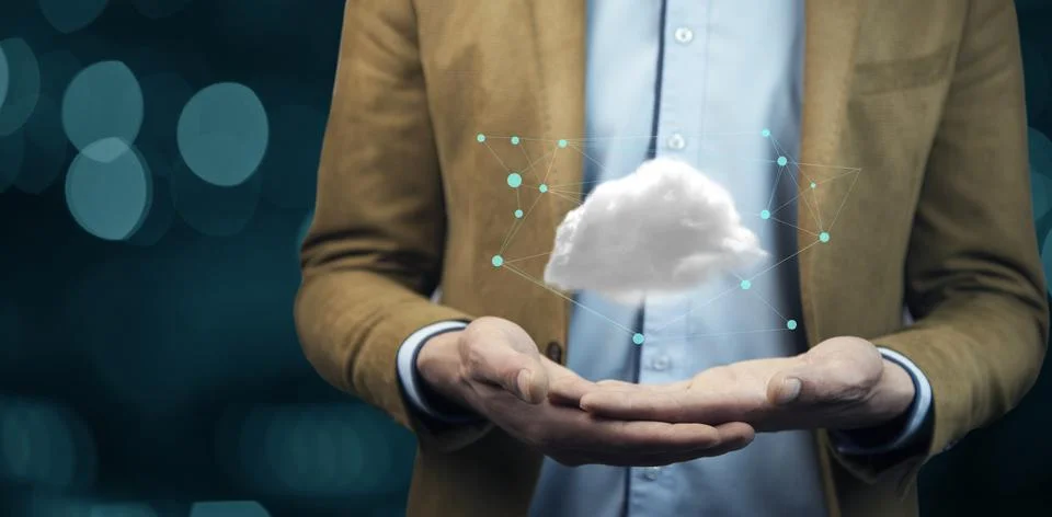 Cloud computing concept on man hand 스톡 사진