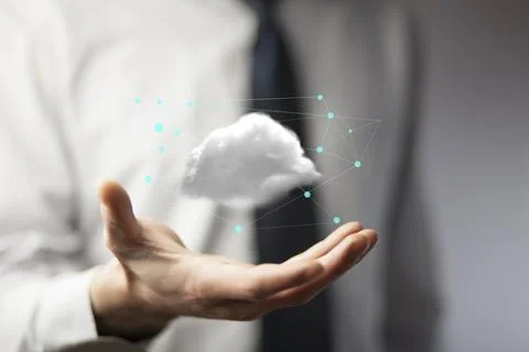 Cloud computing concept on man hand Stock Photos