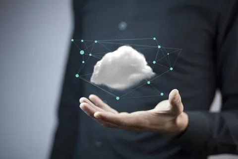 Cloud computing concept on man hand Stockfoto's