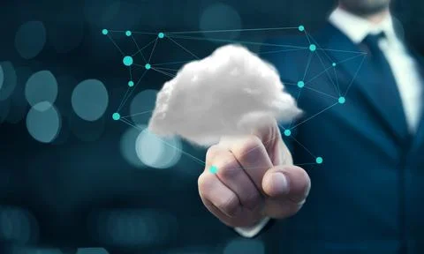 Cloud computing concept on man hand Stockfoto's