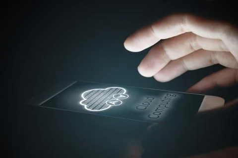 Cloud computing concept, Man using smartphone with virsual screen. Stock Photos